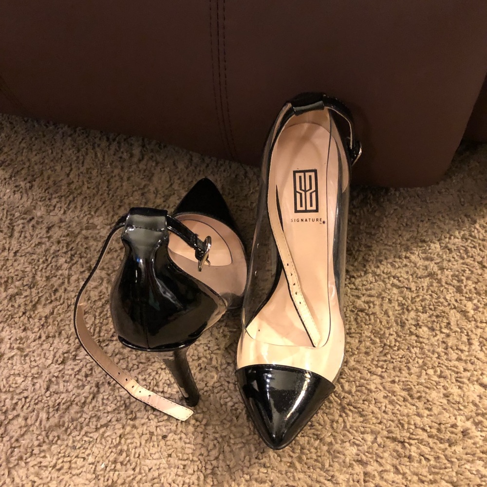 Black and clear heels